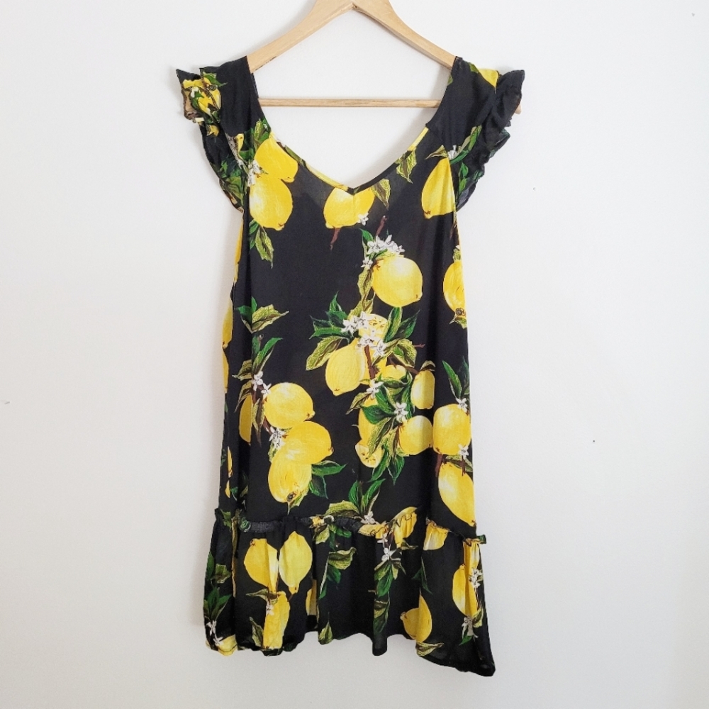 Lemon Print Swim Cover Up - M